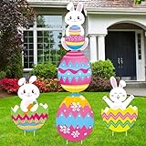 5 PCS 48 Inch Easter Yard Signs PP Safe Material Waterproof Outdoor Lawn Decorations with Stakes, Jumbo Funny Bunny and Egg Decor for Party Spring Garden Patio Holiday Display Supplies