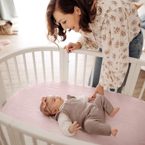 Image of lulumoon Baby Muslin Bassinet Sheets: Cotton Bassinet Sheets Neutral for Boys and Girls - Fitted for Oval Rectangle or Hourglass
