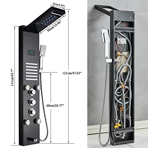 Columna de Ducha con Panel LED, Sistema Torre para Ducha con Chorro Lluvia y Masaje, Acero Inoxidable miniatura 3