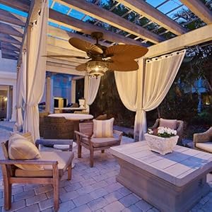 Tiferor 52 patio ceiling fans with lights and remote ip65 waterproof tropical palm island outdoor ceiling fan for gazebo pergola canopy porch bulb not included  urban country home decor