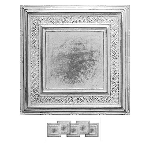 American Tin Ceilings [5-Pack] Kit Nail-Up Metal Tiles in Pattern #6 Nail-Up and Color Silver Washed White. 24" x 24" [20 sq ft] Genuine Tin | Made in The USA | Model: kit-n-p06-sww