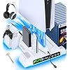 PS5/Slim/Pro Stand and Cooling Station with LED Controller Charging Station for PlayStation 5 Console, Controller Charger, Cooling Stand, PS5/Slim/Pro Skin Accessories Kit with 3 Level Cooler Fan