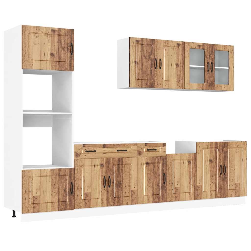 7-TLG. Küchenschrank-Set Kalmar Altholz-Optik Holzwerkstoff Küchenschrank-Set, Küchenblock variabel stellbar Küche Komplett, ohne Arbeitsplatte für Restaurant, Hotel