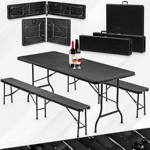 VESKA® Bierzeltgarnitur 3-teilig Set Tisch + 2x Bank, wetterfest für...