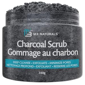 M3 Naturals Charcoal Scrub Face Foot & Body Exfoliator Infused with Collagen and Stem Cell – Natural Exfoliating Salt Body Scrub for Toning Skin Cellulite Skin Care Body and Face Exfoliator