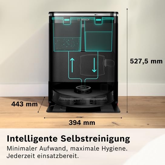Image of Bosch Spotless Max BCRDW3B Robot Vacuum Cleaner with Mop Function, 11,000 Pa Suction Power, Rotating Mop Pads, Wet /Dry Service Station, Self-Cleaning, Smart Vision Navigation, App Control, Black