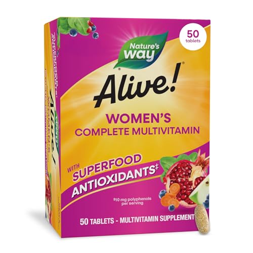 Nature’s Way Alive! Complete Multivitamin for Women, Daily Women’s Vitamin Supports Cellular Energy Metabolism, Hair, Skin & Nails*, B-Vitamins, with Superfood Antioxidants, 50 Tablets