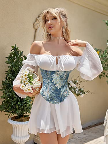 Alivila.y Fashion Sexy Vintage Corset Underbust Daisy Floral Print Bustier Corsets Top 22024-Blue-Xxl #TOP1