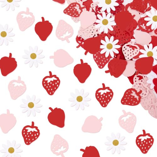 Image of Flutesan 200 Pcs Strawberry Confetti Pink Red Berry White Daisy Confetti Strawberry Dessert Table Decorations for Sweet Berry First Birthday Wedding Bridal Baby Shower Party Supplies