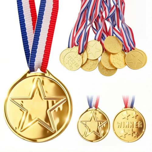 12PCS Gold Medals for Kids Medals for Awards Plastic Winner Award Medals