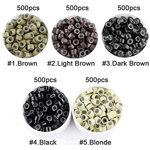 2500Pcs Professional Silicone Hole Lined Micro Rings Tubes Links Beads Linkies Hair Extension Beads, 5Mm/0.2" #TOP4