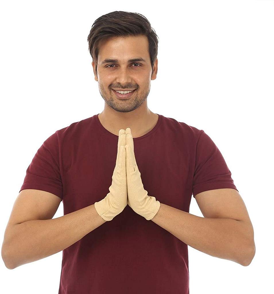 DIGITAL SHOPEE Guantes protectores de algodón para hombre para protección contra el calor, la contaminación y las quemaduras solares (tamaño libre, beige)