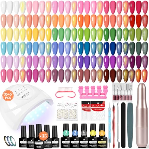 VANREESA Kit Vernis Semi Permanent, 35 Couleurs Vernis Gel UV Semi Permanent avec Lampe UV, Ponceuse Électrique pour Ongles, Base Top Coat Manucure Outils...
