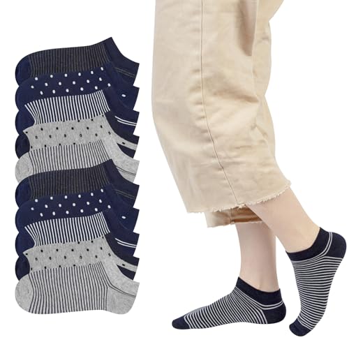 Chalier Cozy 10 Pairs Sports Trainer Sneakers Ankle Socks for Women Short Cotton Socks Novelty Crew Socks ladies Socks Gift for girls(one size/A-blue)