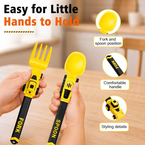 Image of Deinyi Construction Toddler Utensils, Reusable Toddler Fork and Spoon