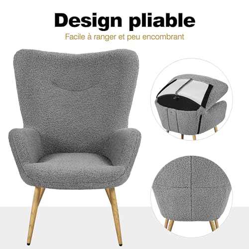 Fauteuil Bouclette Gris Dossier Haut Pliable Yaheetech