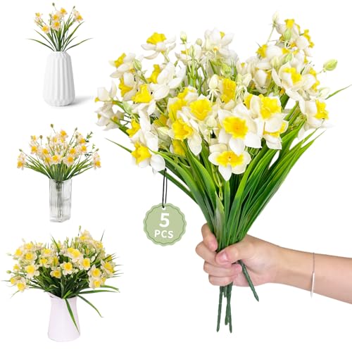 5 Bunches 10 Heads Daffodils Artificial Flowers, Outdoor Spr