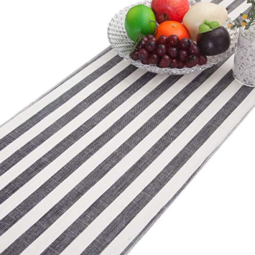 Chemin de table noir rayé coton lin nappe rectangulaire mariage fête - 4