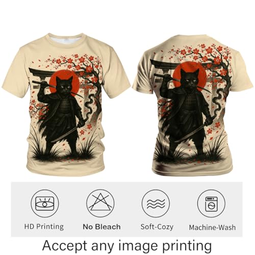 Blissboy Funny Japanese Samurai T-Shirt Novelty Short Sleeve Crewneck Shirt