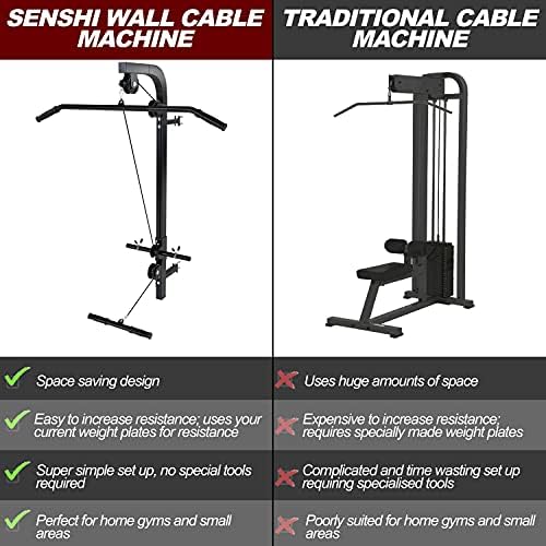 Senshi Japan Home Wall Mounted Cable Machine Pulley System | Multi Gym For Homes, Garage, Gyms, etc. | Lifts up 200KG | Comes With Lat Pull Down Bar and Straight Bicep Tricep Curl Bars