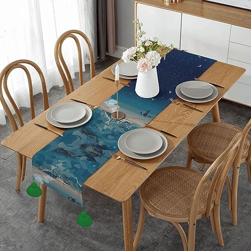 Chemin de table Magical Nights 152 cm avec pompons pour fêtes
