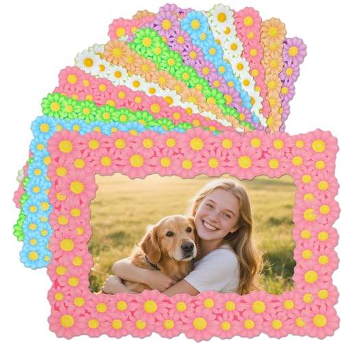 Image of 12Pcs Magnetic Picture Frames for 4 inchx6 inch Photo, Locker Accessories for Girls | 6 Colors, Cute Back to School Gifts, Classroom Decorations Supplies, Refrigerator Decor, Daisy