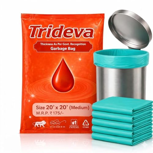 Image of Garbage Bags /Dustbin Bags - 120 Micron Heavy - Duty Trash Bags (20 x 20 Inches) - Medium Leak -Proof Bin Liners for Kitchen, Office & Industrial Use - 500g Pack (Green, Pack of 1) - 14 Bags