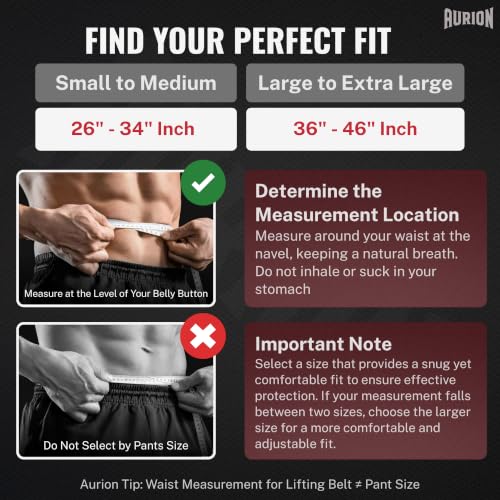 Image of Aurion Gym Belt for Weight Lifting Super Black with Adjustable Double Pronged Buckle for Men and Women Deadlift Belt with Lower Back Support & 4mm EVA Padding for Optimal Back and Core Support (L /XL)