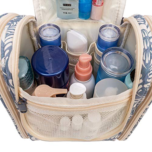 Narwey Hanging Toiletry Bag Women Travel Makeup Bag Organizer Toiletries Bag for Travel Size Essentials Accessories Cosmetics (Medium, Blue Leaf) - Image 4