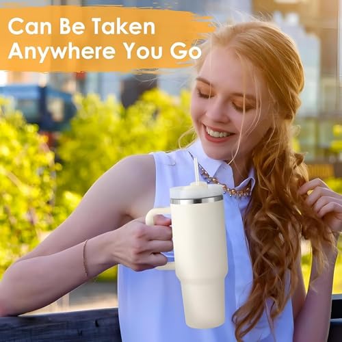 Image of Zephorus Personalized Stainless Steel Tumbler with Handle, 1200ml Capacity, Black Insulated Travel Mug with Straw, Custom Name Design (White)