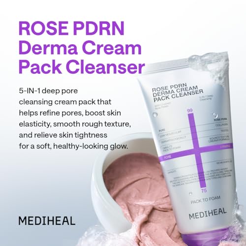 Image of MEDIHEAL Derma Cream Pack Cleanser [Rose PDRN] - 1 Minute Mask to Foam Cleanser - Deep Cleansing Effect - Deep Pore Purifying & Smooth Texture Care - Hydrating & Non-Irritating Formula (4.06 fl. oz.)