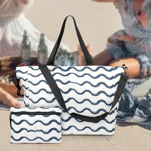 Beach Tote Bag Travel Tote Portable Waterproof for Women Large Capacity Pool Bag Shoulder Handbag for Family Pool Toys Trip, Blue2