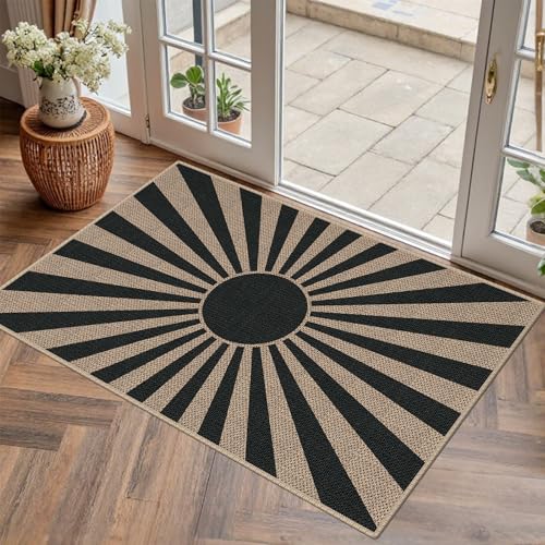 GKQOOKQ Easy Jute 2x3 Black Sun Area Rug,Washable Boho Entryway