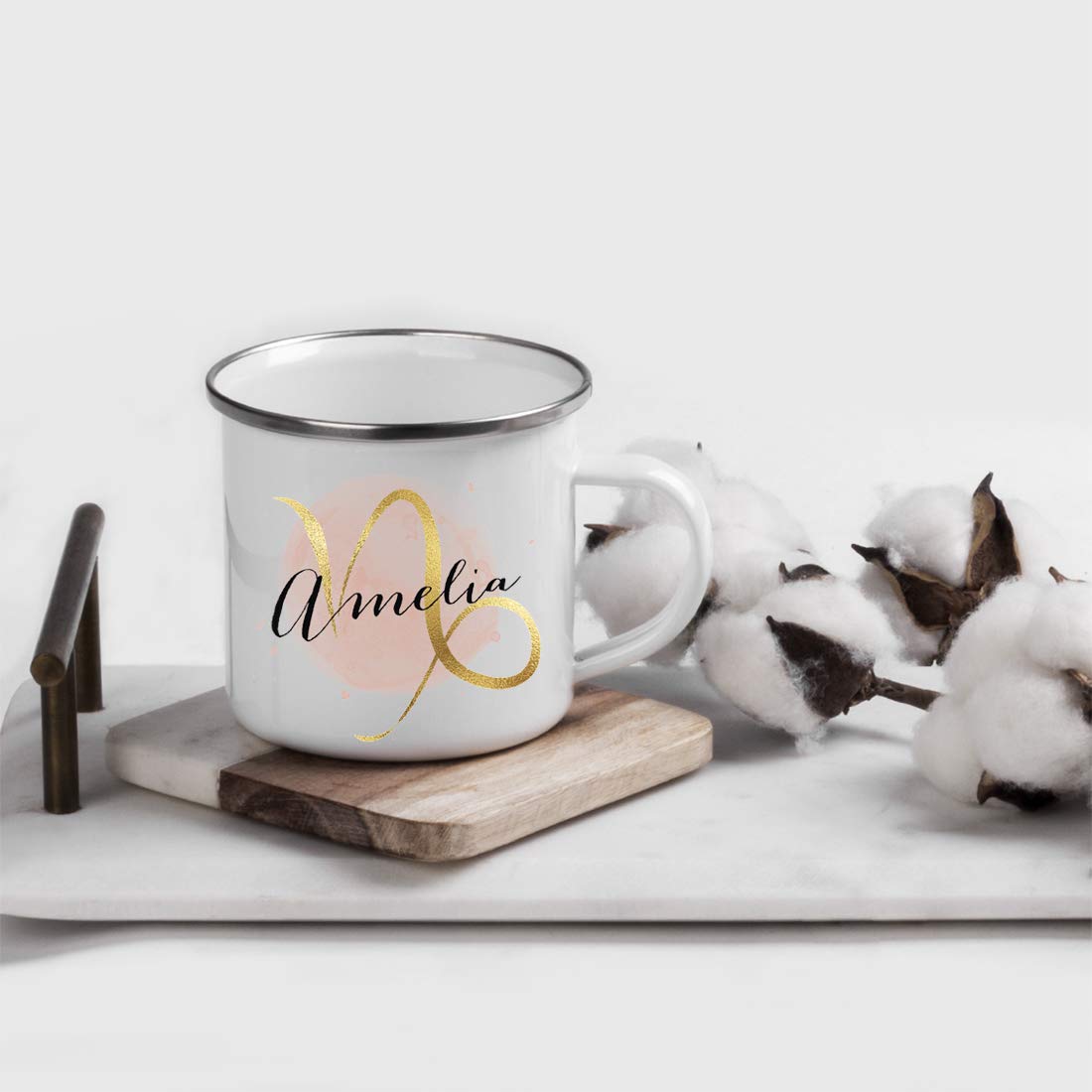 Andaz Press Personalized Name Astrological Zodiac Star Sign 11oz. Stainless Steel Campfire Coffee Mug Gift, Capricorn Faux Gold Foil Watercolor, 1-Pack, Custom Horoscope Capricorn