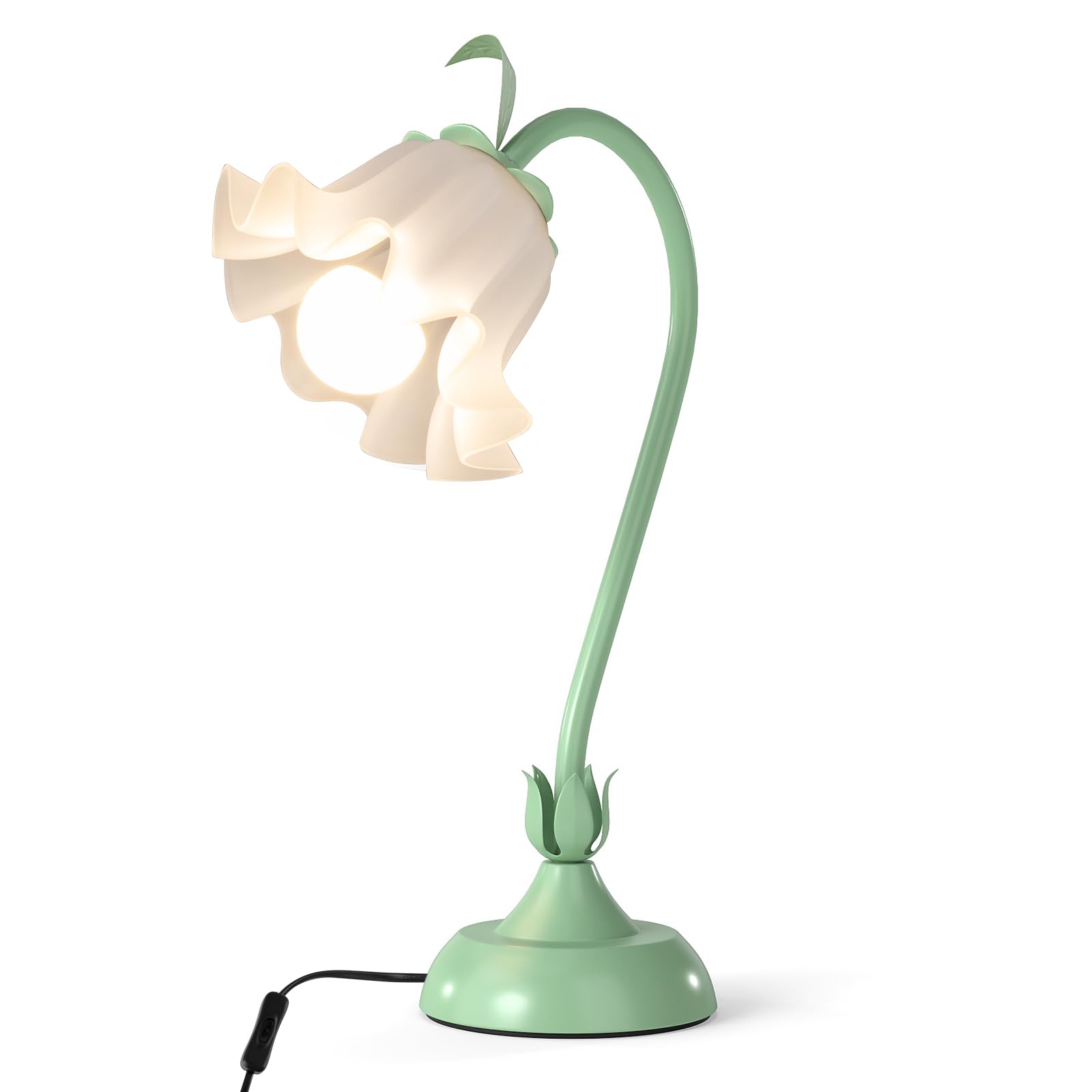 COSTWAY Bedside Table Lamp, Vintage Nightstand Lamp with Lily of The Valley Acrylic Lampshade, Adjustable Stem & On-Off Switch, Decorative Desk Light for Living Room Bedroom, E27 Bulb Not Included