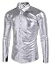 Coofandy Men's Metallic Shiny Nightclub Slim Fit Long Sleeve Button Down Party Shirts, Silver, Medium