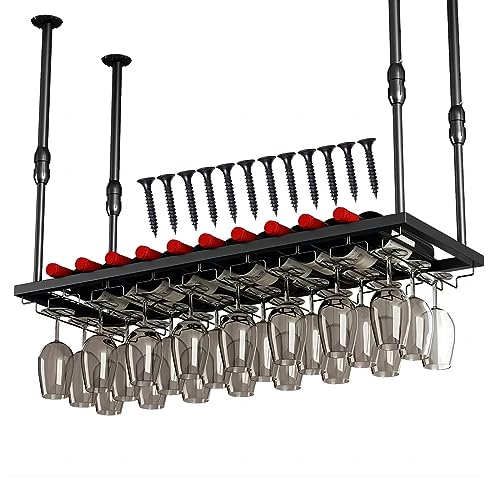 LIGUOYI 10 Piezas Soporte para Copas De Vino De Techo, Colgador para Copas Gran Estabilidad Fácil De Instalar Estante De Almacenamiento De Copas De Vino Ajustable, Bastidor De Copas para Bar Fiesta