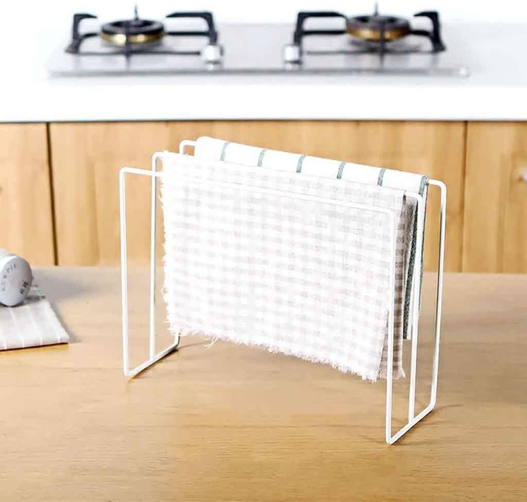 Kitchen Sink Folding Washing Towel Drying Rack Rag Drainer Holder Dishcloth Storage Rack Hanging Rack Steel Drain Rack (Color : Black) (White)