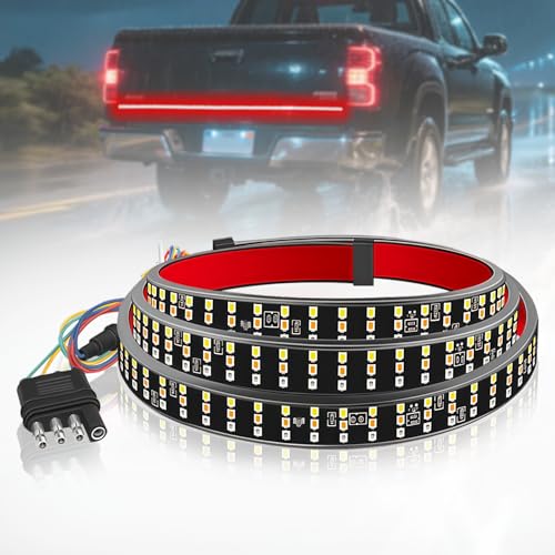 Image of DIBMS 60 Inch Triple Row LED Tailgate Light Bar Waterproof 12V | Full Function Brake Reverse Amber Turn Signal Universal Fit for Pickup Trailer SUV RV Van Triple Row LED Work Light Strips