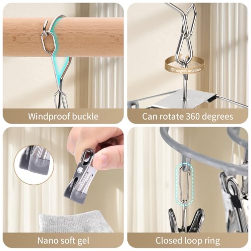 PHYDELU-Sock-Drying-Rack-with-24-ClipsStainless-Steel-Sock-Underwear-Hangers-for-Drying-Clothes-Drying-Hanger-with-Clips-Bra-Drying-Rack-Clothing-Laundry-Hanging-Drying-Rack-Towel-Baby-Windproof PHYDELU Sock Drying Rack with 24 ClipsStainless Steel Sock Underwear Hangers for Drying Clothes Drying Hanger with Clips Bra Drying Rack Clothing Laundry Hanging Drying Rack Towel Baby Windproof