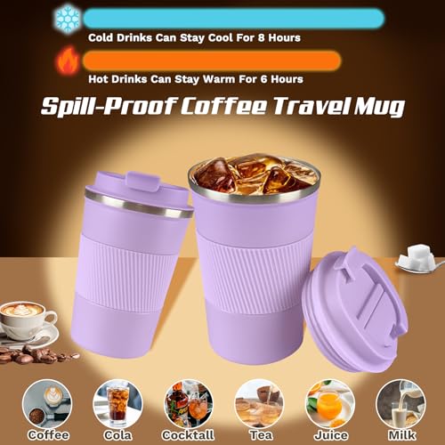 Image of Vacuum Insulated Stainless Steel Travel Coffee Mug,Leak Proof Cup with Lid | 304 stainless steel mug with vacuum insulation, leak proof lid, silicone grip and car cup holder friendly design