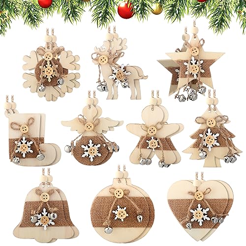 Soaoo 20 Pcs Rustic Christmas Wooden Ornament Set Farmhouse Reind...