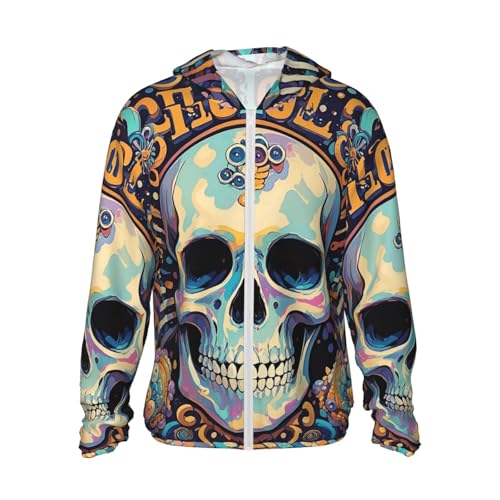 Women's UPF 50+ Sun Protection Hoodie Cool Skull Graphics Sun Shirt Long Sleeve Fishing Shirts for Men Jacket