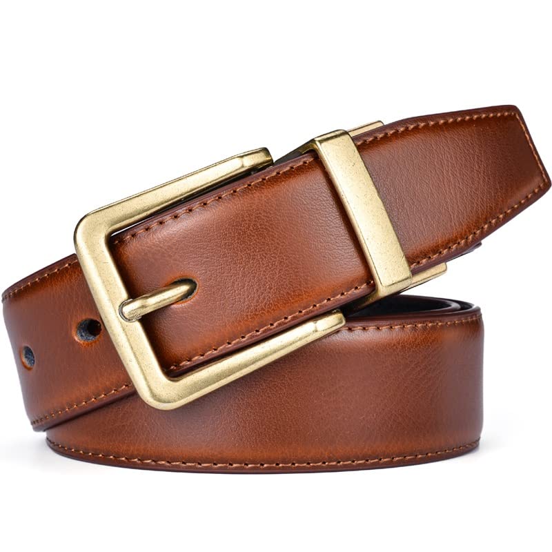 Men's Leather Reversible Belts Adjustable Antique Rotated Buckle 2 In 12