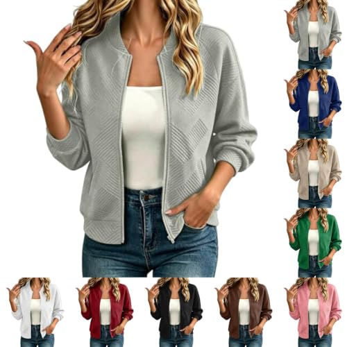 Womens Cropped Jacket Zip Up Long Sleeve Bomber Jackets Fall Cardigans - image 1