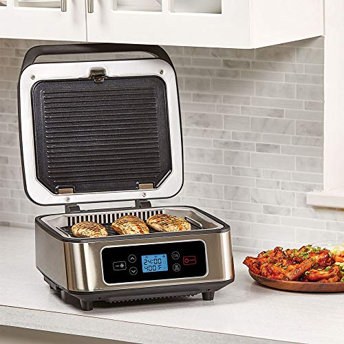 SHAQ Smokeless Grill & Press Electric Indoor Searing Grill & Panini Press Grill Combo, Bistro Sandwich Maker with Removable Grill Plates and Drip Trays, Black, Stainless Steel - Thumbnail 3