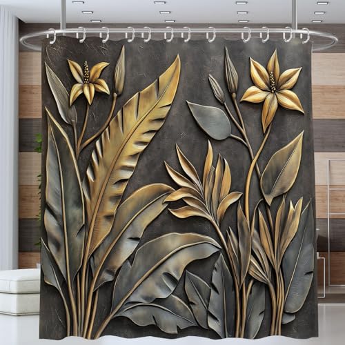 Rideau de douche imprimé relief feuilles polyester de qualité supérieure - 3
