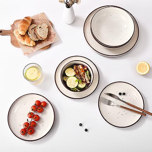 Cuenco Desayuno Ceramica Bol Cereales - Juego de 6 Tazones para Sopa con Diseño Retro - Cuencos Ensalada Porcelana de Cocina - Set de Tazón Ramen | Arroz | Consome | Gazpacho | Fideos - 650 ml - 14 cm