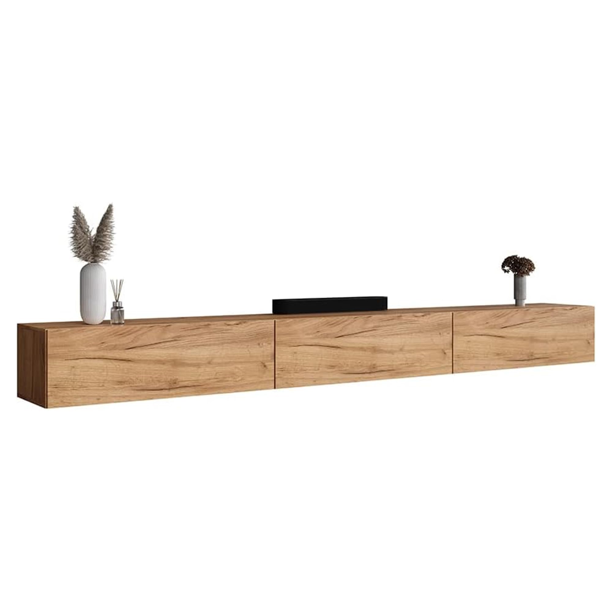 Planetmöbel Mueble de TV de 300 cm de Roble Dorado con 3 Puertas como Espacio de Almacenamiento, Armario bajo para Colgar o Colocar de pie, aparador para Sala de Estar