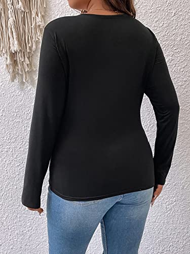 WDIRARA Women's Plus Size Deep V Neck Criss Cross Ring Long Sleeve Sexy Tee Tops2